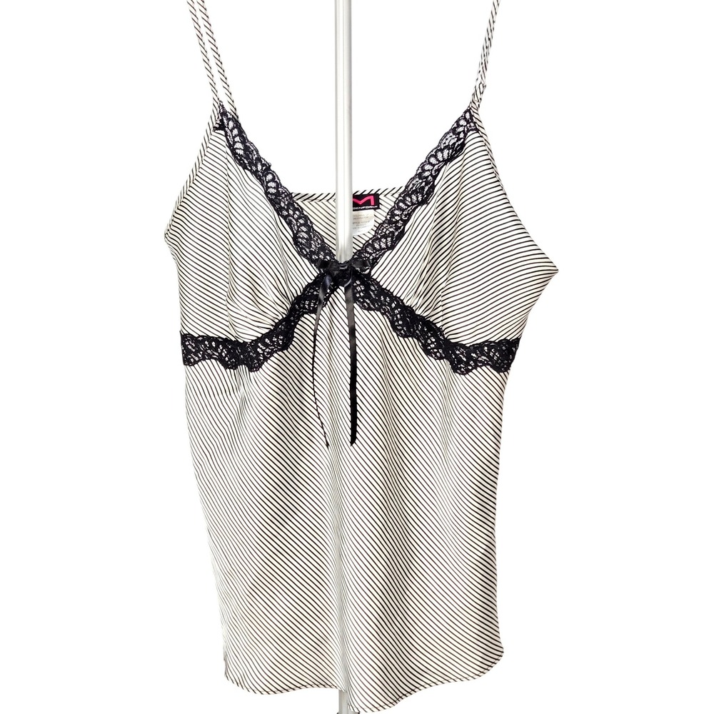 Women's Maidenform Large Babydoll‎ Striped Lace Trim Satin Camisole Sleep Top